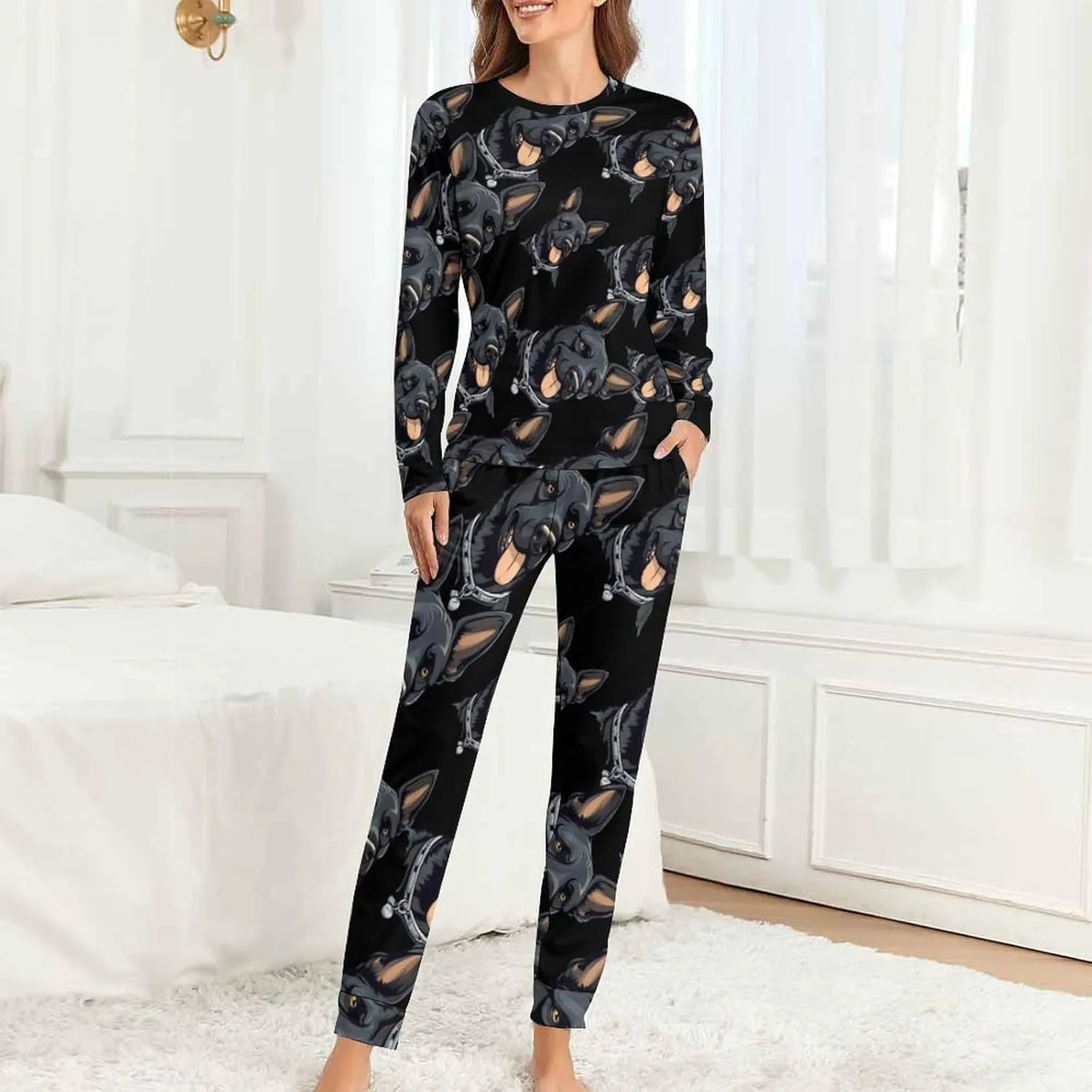 Shepherd Dog Women's Pajama Set Long Sleeve Pj Sets Casual Two Piece Loungewear Soft Sleepwear