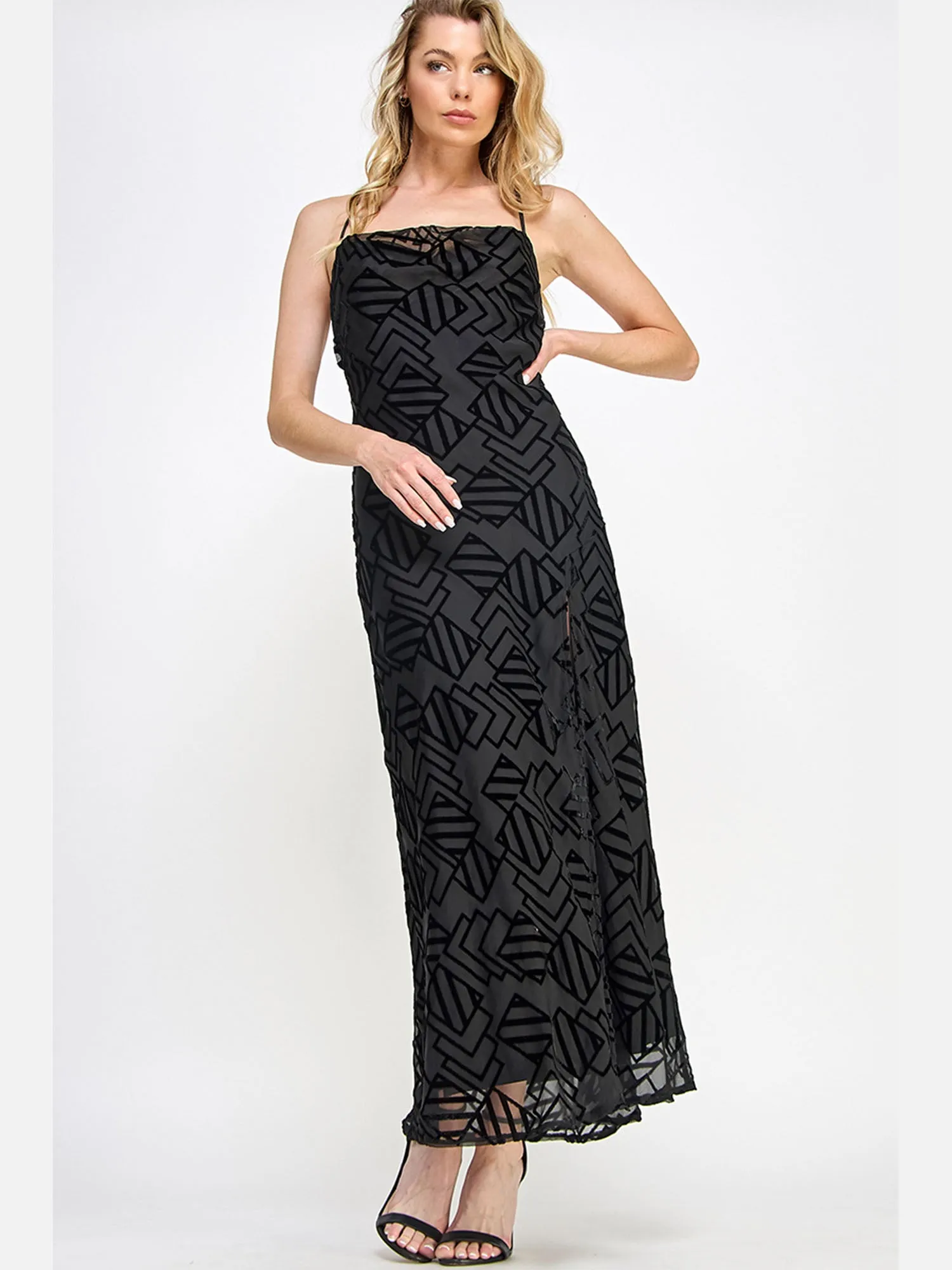 Sleeveless Burnout Velvet Maxi Dress