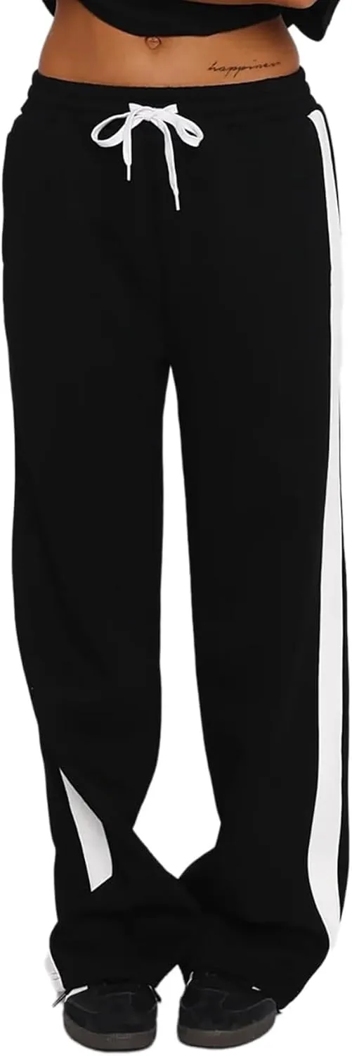 SOFIA'S CHOICE Women's Drawstring Sweatpants Side Stripe Pants Wide Leg Track Pants with Pockets