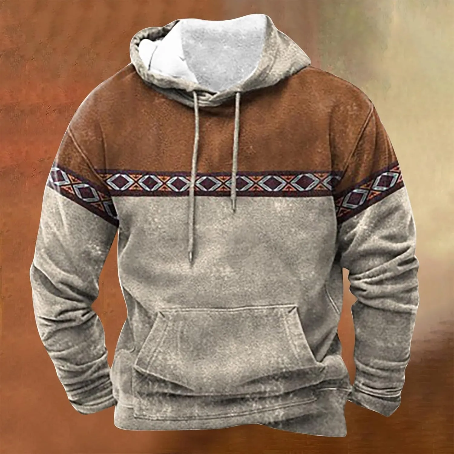 Solid Hoodie Pullover Sweater Mens Autumn And Winter Loose Plus Size Hooded Pullover Sweater Knit Sweatshirt with