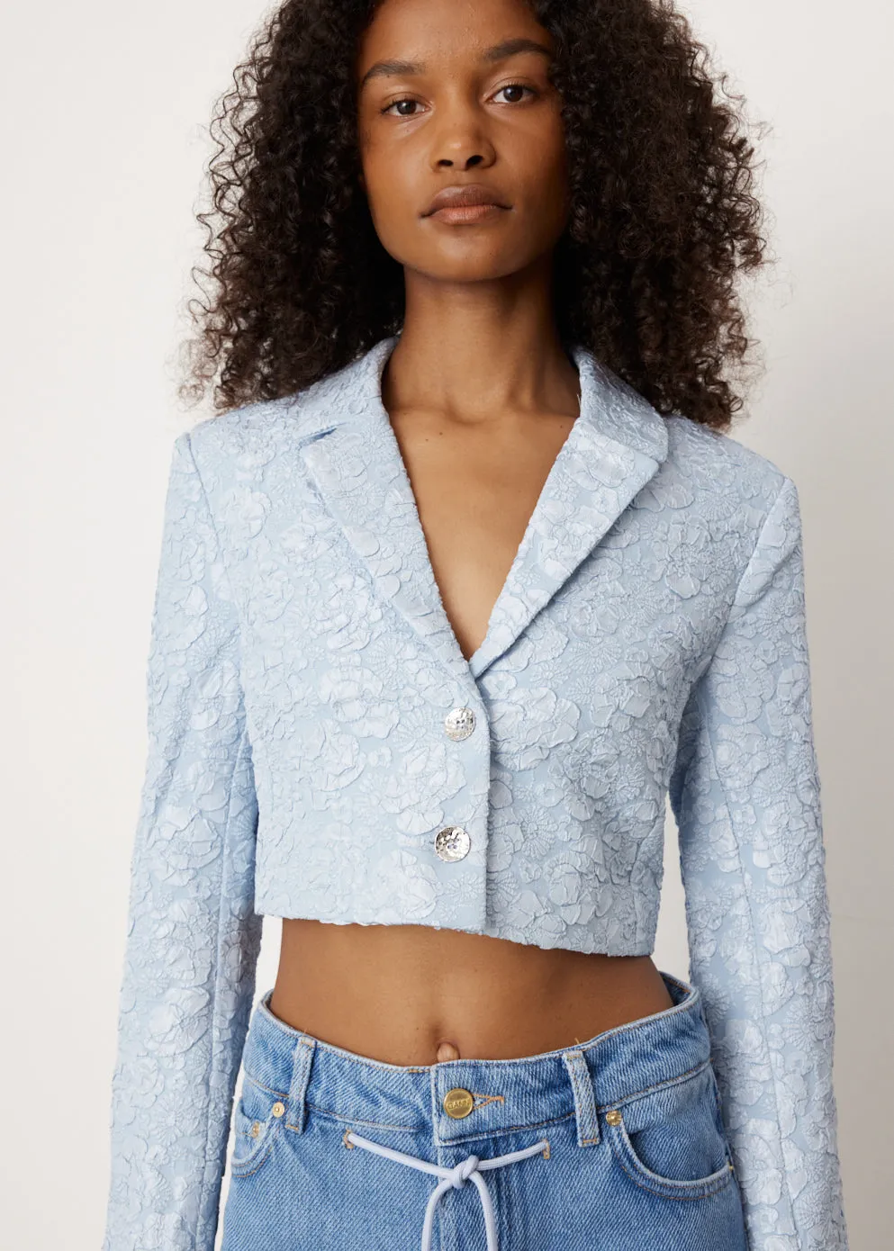 Stretch Jacquard Cropped Blazer