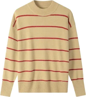 Striped Tunic Sweater for Women's Long Sleeve Turtleneck Cozy Knit Sweater Casual Loose Pullover Jumper Tops