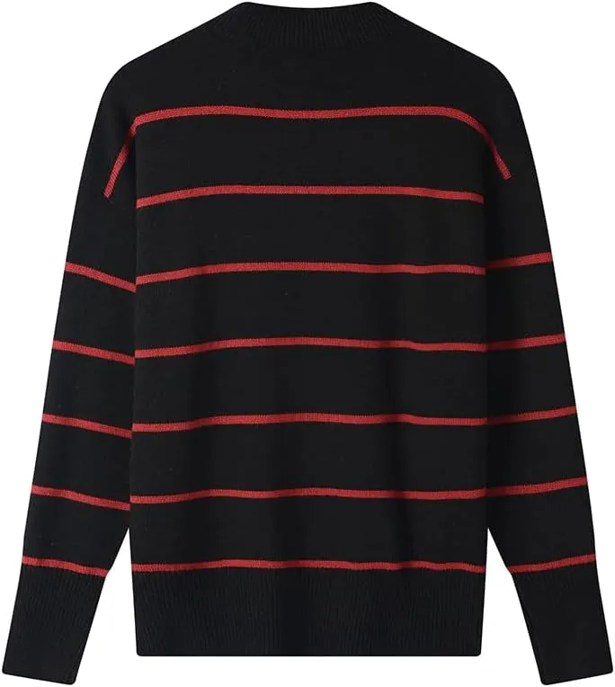 Striped Tunic Sweater for Women's Long Sleeve Turtleneck Cozy Knit Sweater Casual Loose Pullover Jumper Tops