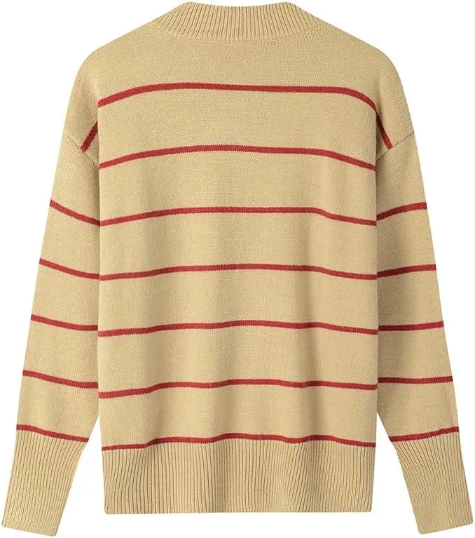 Striped Tunic Sweater for Women's Long Sleeve Turtleneck Cozy Knit Sweater Casual Loose Pullover Jumper Tops
