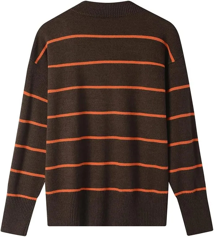 Striped Tunic Sweater for Women's Long Sleeve Turtleneck Cozy Knit Sweater Casual Loose Pullover Jumper Tops
