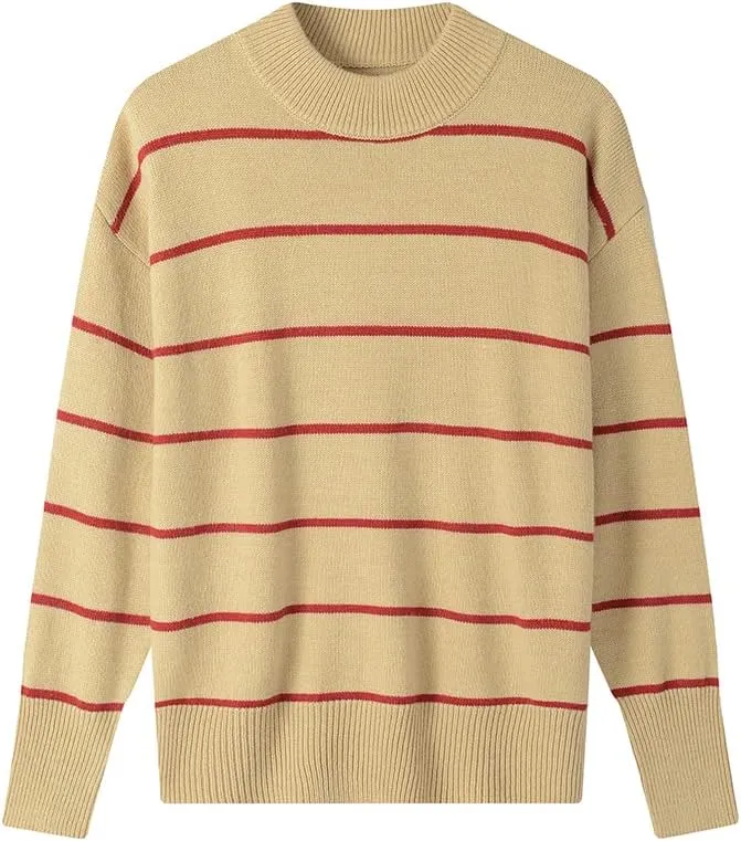 Striped Tunic Sweater for Women's Long Sleeve Turtleneck Cozy Knit Sweater Casual Loose Pullover Jumper Tops
