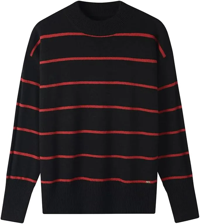 Striped Tunic Sweater for Women's Long Sleeve Turtleneck Cozy Knit Sweater Casual Loose Pullover Jumper Tops