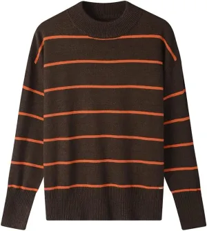 Striped Tunic Sweater for Women's Long Sleeve Turtleneck Cozy Knit Sweater Casual Loose Pullover Jumper Tops