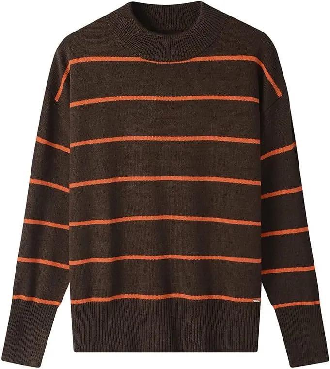 Striped Tunic Sweater for Women's Long Sleeve Turtleneck Cozy Knit Sweater Casual Loose Pullover Jumper Tops