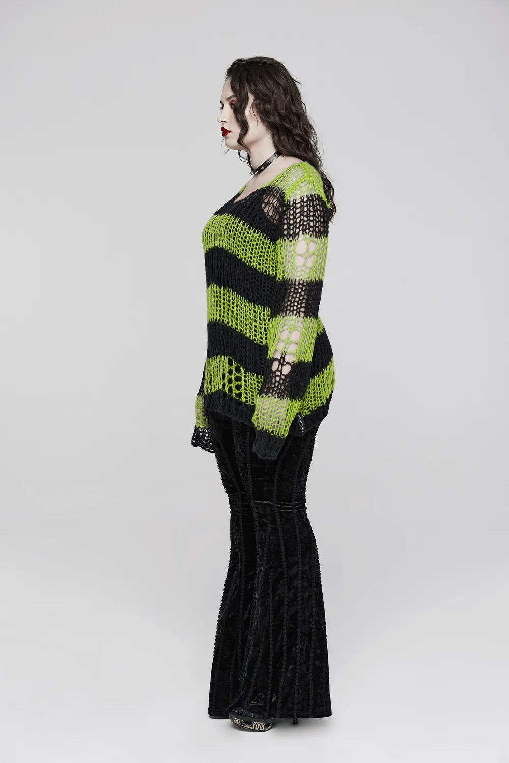 Stylish Distressed Striped Mohair Pullover Sweater