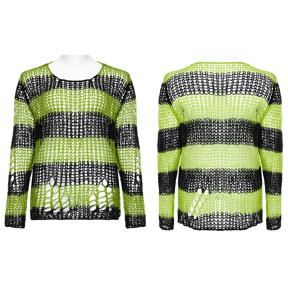 Stylish Distressed Striped Mohair Pullover Sweater