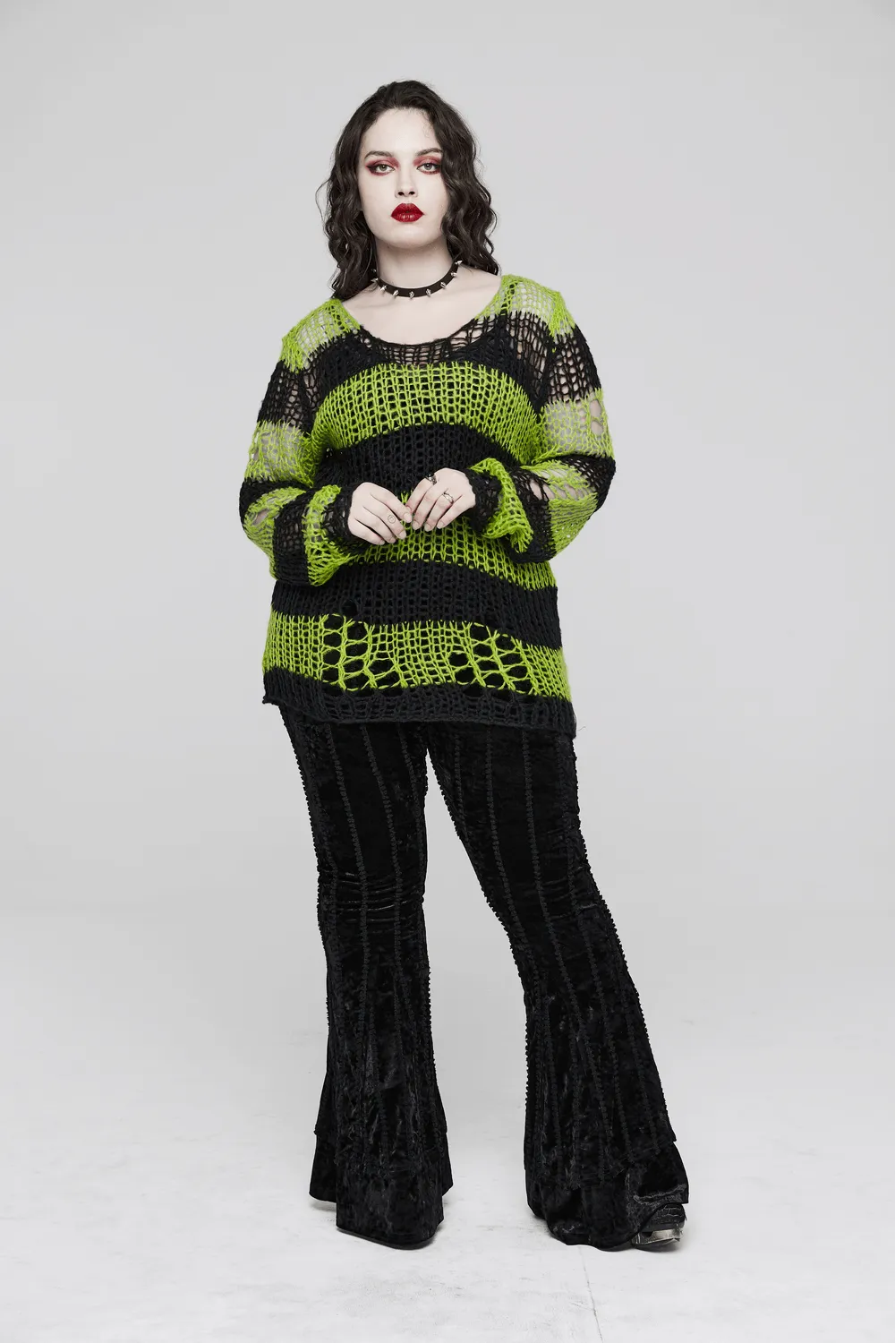 Stylish Distressed Striped Mohair Pullover Sweater