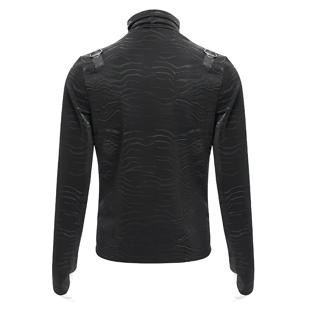Stylish Men's Gothic Chain Decor High Collar Black Top