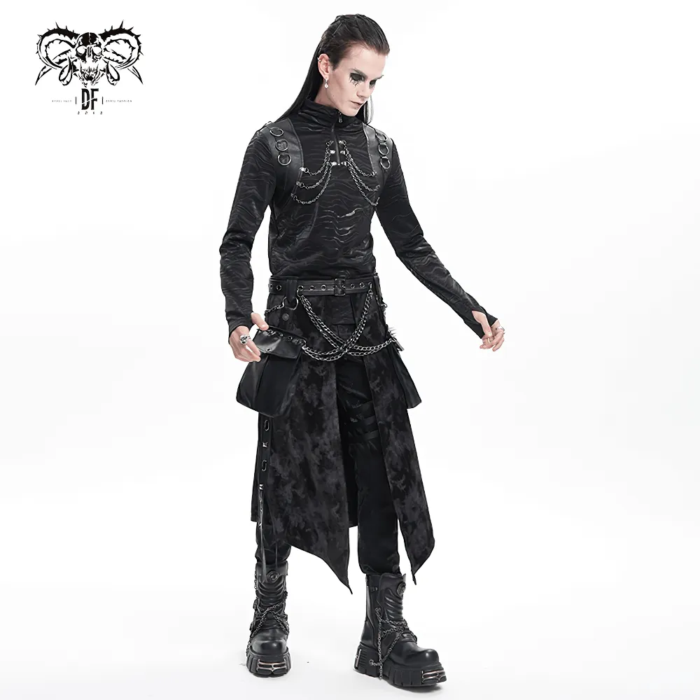 Stylish Men's Gothic Chain Decor High Collar Black Top