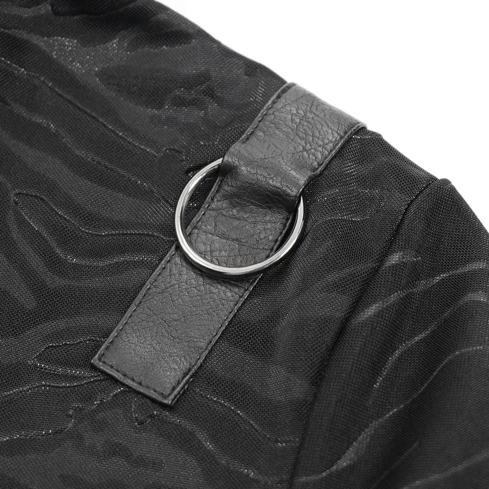 Stylish Men's Gothic Chain Decor High Collar Black Top