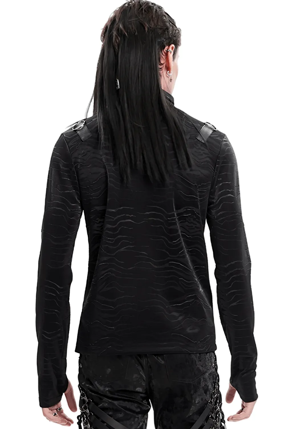 Stylish Men's Gothic Chain Decor High Collar Black Top