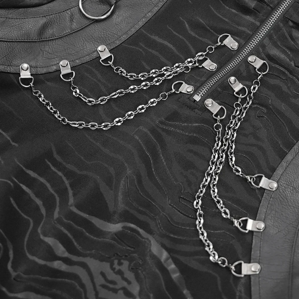 Stylish Men's Gothic Chain Decor High Collar Black Top