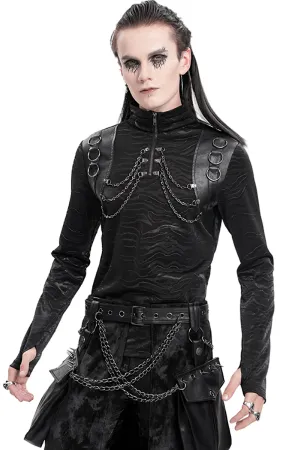 Stylish Men's Gothic Chain Decor High Collar Black Top