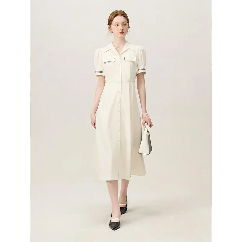 Summer Chic Vintage-Inspired Polo Collar Mid-Calf Dress