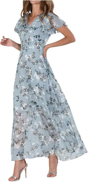 Summer Dress for Women Fashion Short Sleeve V Neck Ruffle Floral Swing A-Line Short Dresses