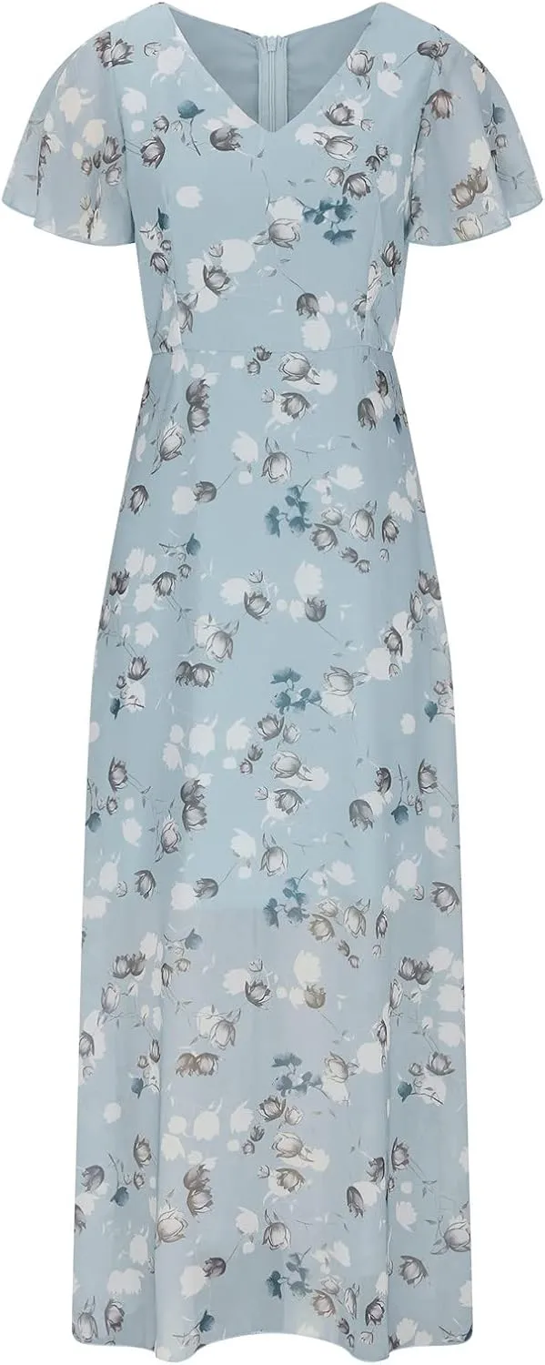 Summer Dress for Women Fashion Short Sleeve V Neck Ruffle Floral Swing A-Line Short Dresses