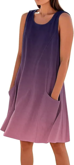 Summer Dresses for Women 2025 Crewneck Sleeveless Cotton Linen Tank Dress Beach Vacation Sundresses with Pockets
