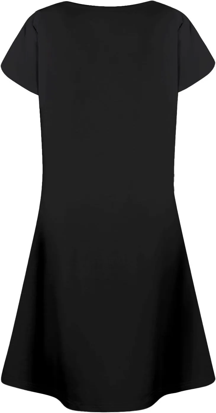 Summer Dresses for Women 2025 Petal Sleeve T Shirt Dress Pleated Solid Color Mini Sundress Clothes with Pockets