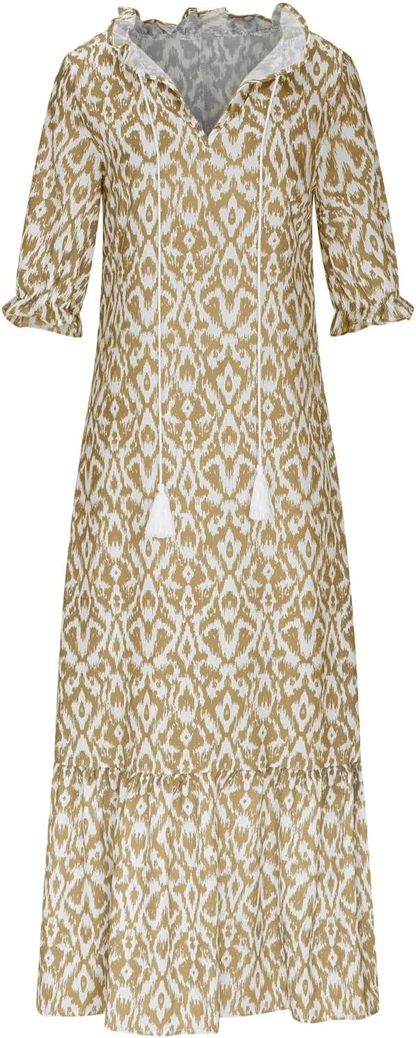 Summer Dresses for Women 2025 Short Sleeve Boho Maxi Dress V Neck Floral Sundress Casual Beach Vacation Outfits Clothes