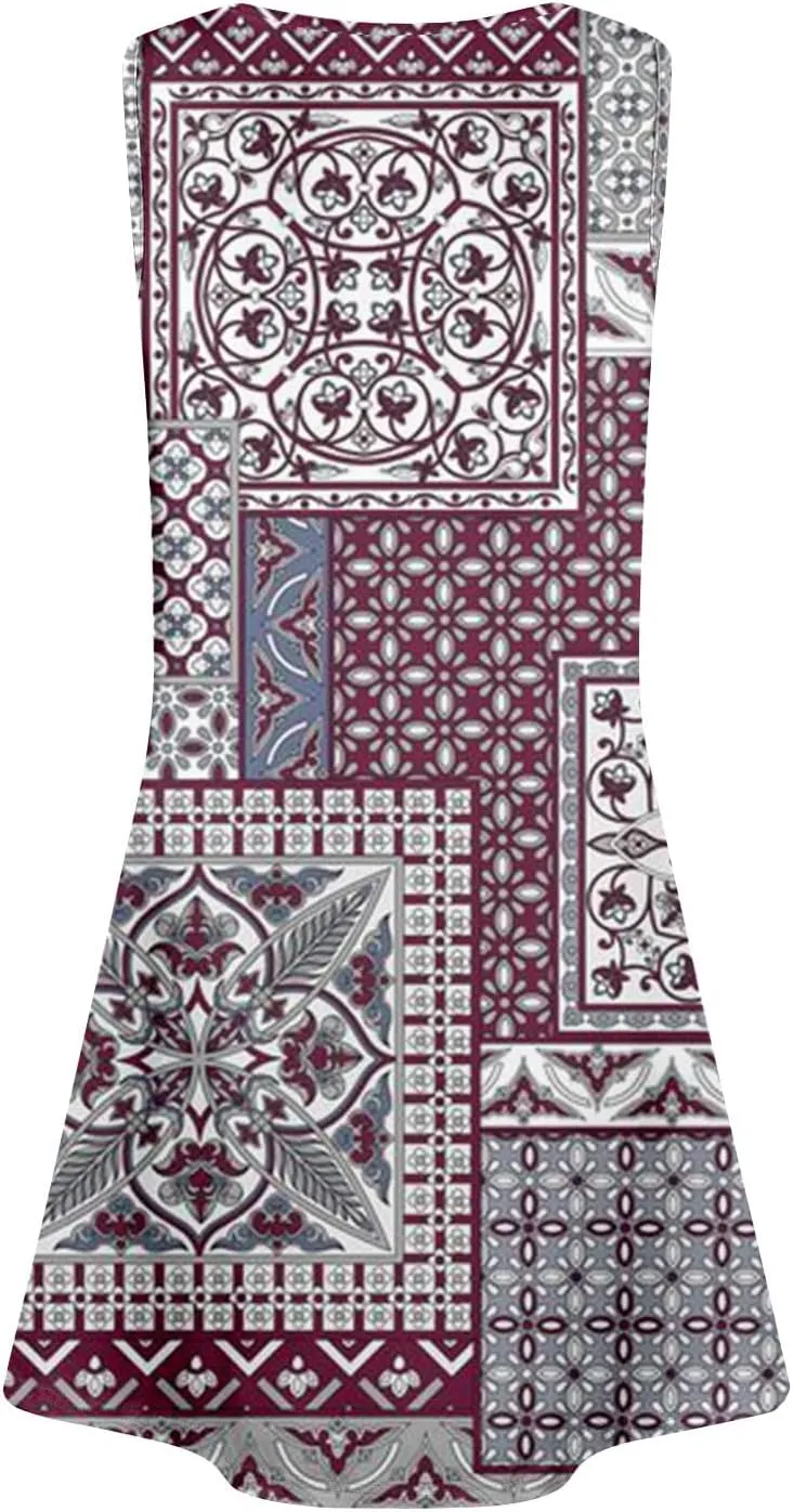 Summer Dresses for Women 2025 Sleeveless Loose Tank Dress V Neck Boho Beach Sundresses Floral Casual T Shirt Dresses
