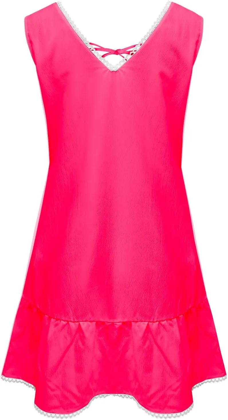 Summer Dresses for Women 2025 Vacation Sundresses Lace up V Neck Sleeveless Lace Ruffle Classy Flowy Beach Mini Dress