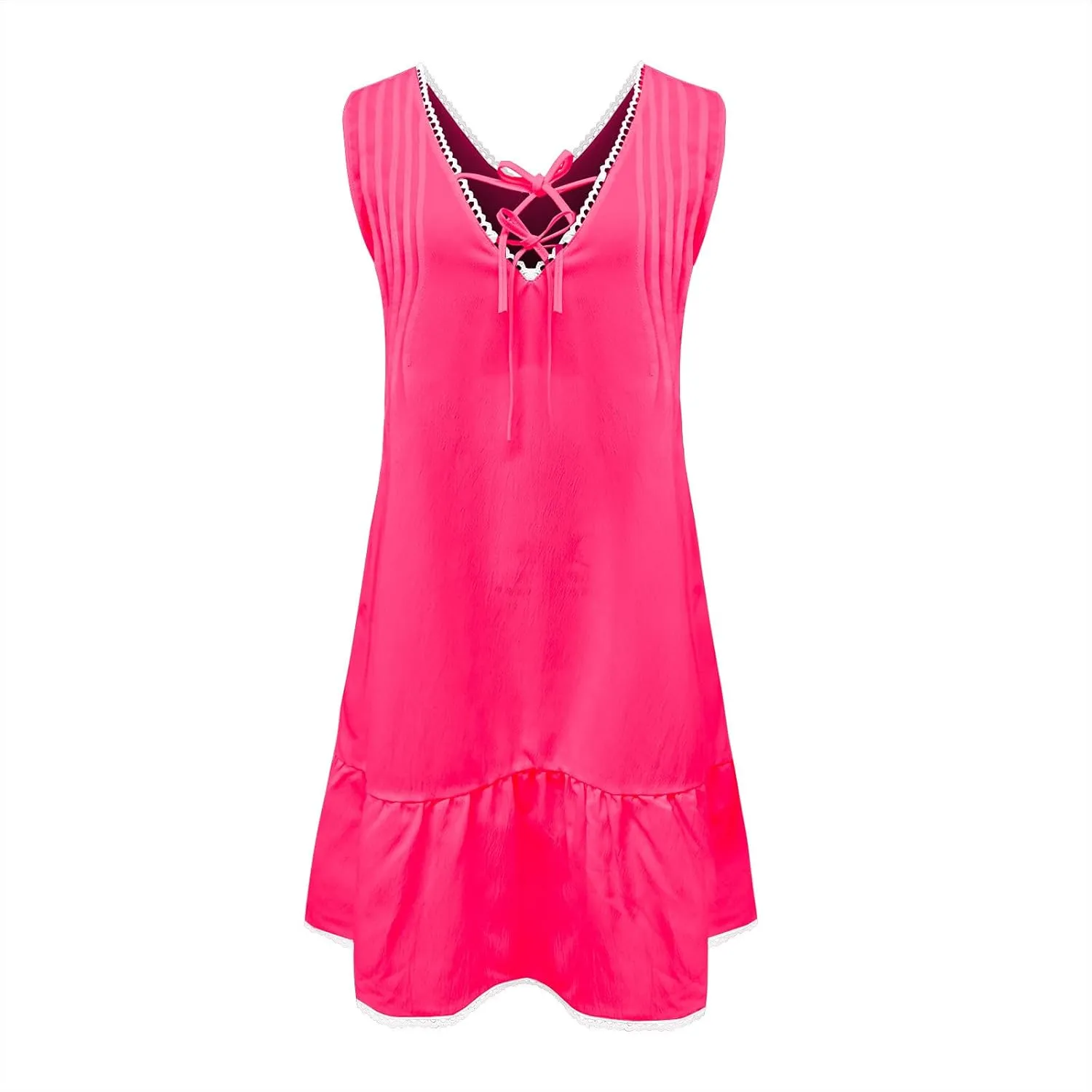 Summer Dresses for Women 2025 Vacation Sundresses Lace up V Neck Sleeveless Lace Ruffle Classy Flowy Beach Mini Dress