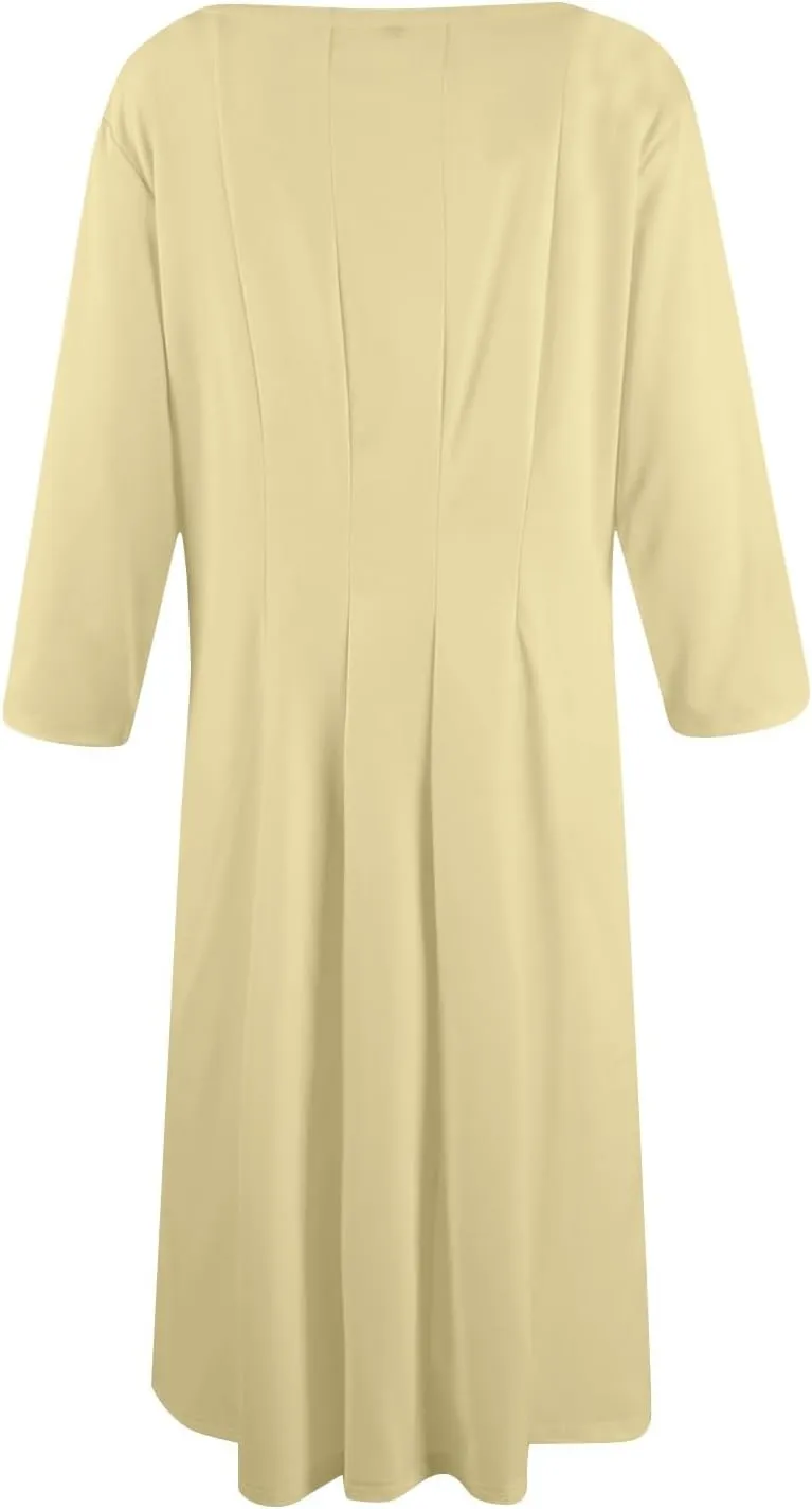 Sun Dresses for Women 2025 Vacation, Spring Casual Round Neck Three-Quarter Sleeve Solid Midi Dress