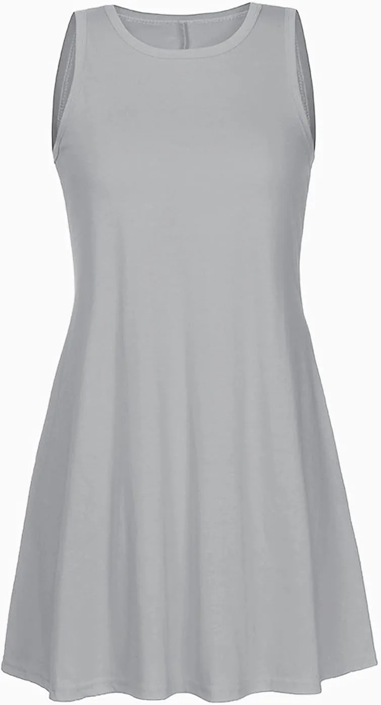Sundresses for Women 2025 Trendy Casual Beach Vacation Cute A-Line Mini Dress Crewneck Solid Short Dress with Pocket