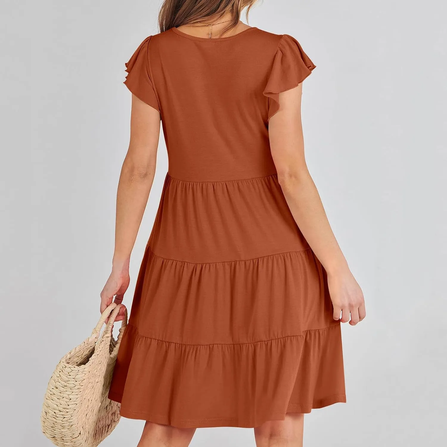 Sundresses for Women Ruffles Cap Sleeve Short Mini Dress Wedding Guest Cute Mini Tiered Babydoll Casual Summer Dress