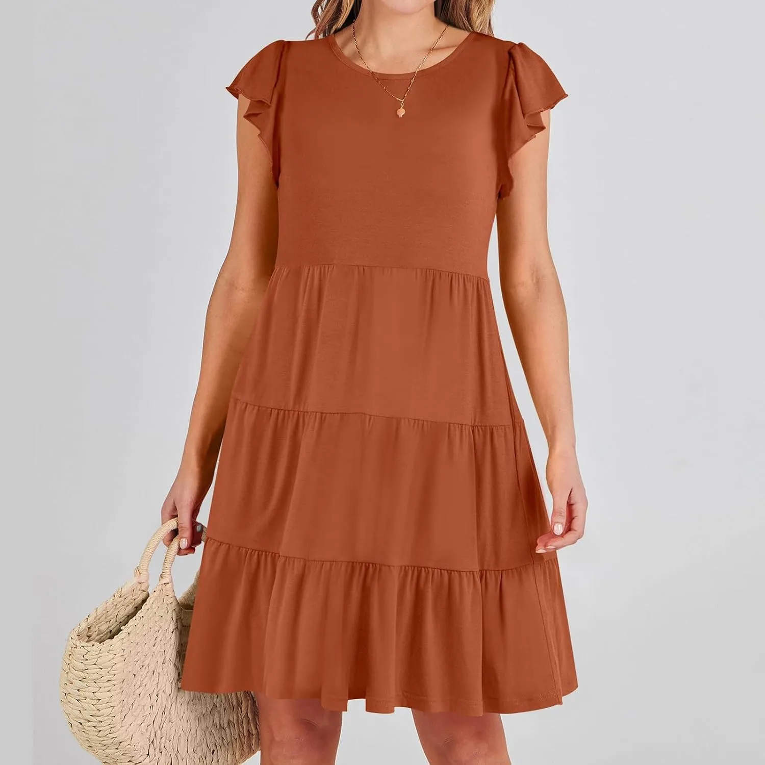 Sundresses for Women Ruffles Cap Sleeve Short Mini Dress Wedding Guest Cute Mini Tiered Babydoll Casual Summer Dress