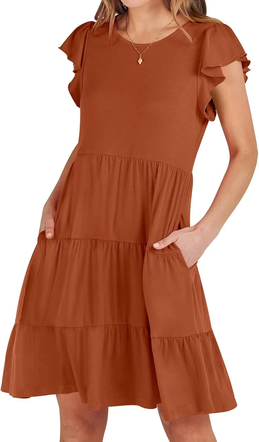 Sundresses for Women Ruffles Cap Sleeve Short Mini Dress Wedding Guest Cute Mini Tiered Babydoll Casual Summer Dress