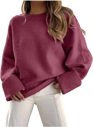 Sweater for Women Chunky Knit Crew Neck Solid Color Long Sleeve Casual Loose Fit Soft Sweaters Tops