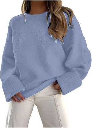 Sweater for Women Chunky Knit Crew Neck Solid Color Long Sleeve Casual Loose Fit Soft Sweaters Tops