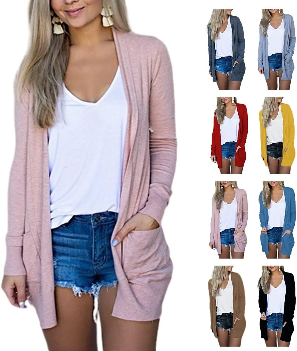 Sweater Jacket for Women Lightweight Cardigan Sweater Open Front Long Sleeve Sweater Solid Color Coat with Pockets