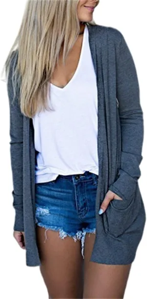 Sweater Jacket for Women Lightweight Cardigan Sweater Open Front Long Sleeve Sweater Solid Color Coat with Pockets