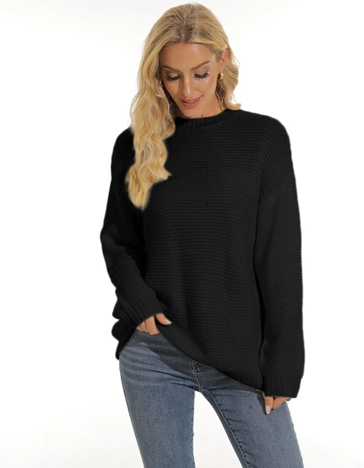 Sweaters for Women Chunky Knit Solid Color Crew Neck Long Sleeve Soft Lightweight Casual Jumper Tops