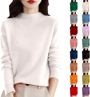 Sweaters for Women Oversized Mock Neck Cashmere Sweater Plain Long Sleeve Fleece Pullover Cozy Wool Cute Knit Sweater