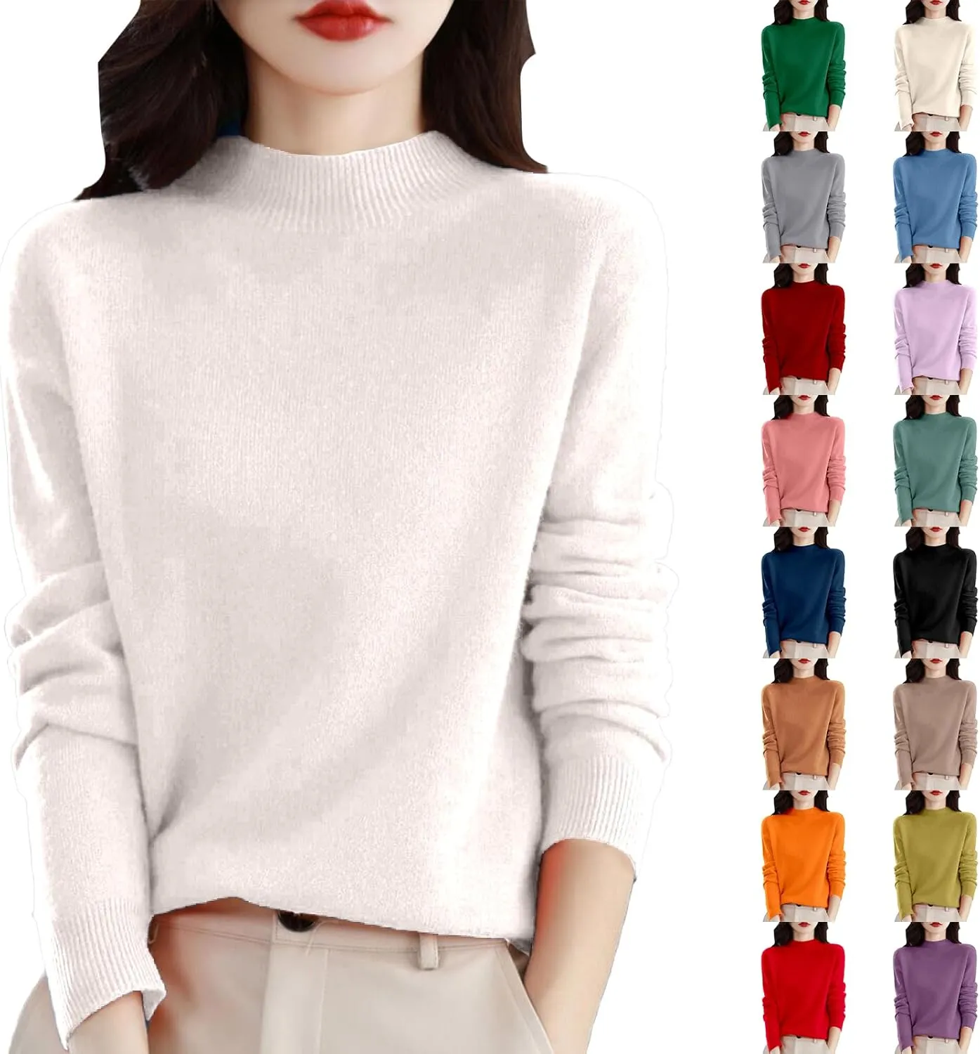 Sweaters for Women Oversized Mock Neck Cashmere Sweater Plain Long Sleeve Fleece Pullover Cozy Wool Cute Knit Sweater