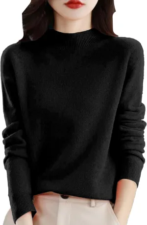 Sweaters for Women Oversized Mock Neck Cashmere Sweater Plain Long Sleeve Fleece Pullover Cozy Wool Cute Knit Sweater