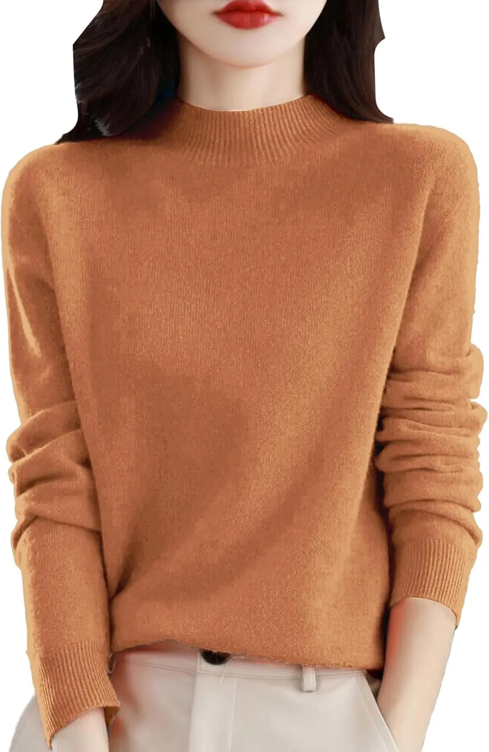 Sweaters for Women Oversized Mock Neck Cashmere Sweater Plain Long Sleeve Fleece Pullover Cozy Wool Cute Knit Sweater
