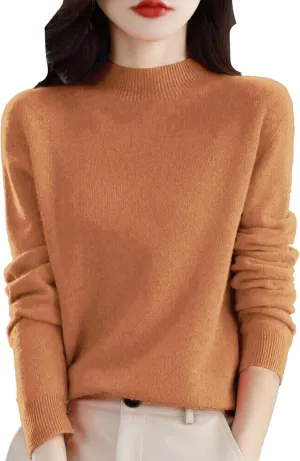 Sweaters for Women Oversized Mock Neck Cashmere Sweater Plain Long Sleeve Fleece Pullover Cozy Wool Cute Knit Sweater