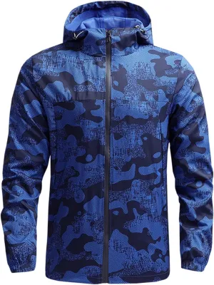 Thatrich Camo Rain Jacket Men Lightweight Waterproof Jackets Hooded Raincoat Full Zip Up Hoodie Casual Windbreaker Outerwear