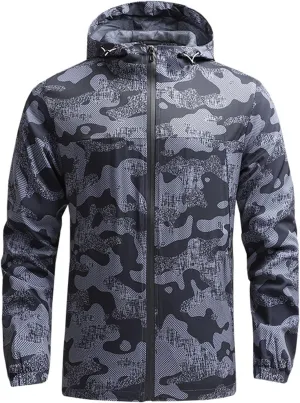 Thatrich Camo Rain Jacket Men Lightweight Waterproof Jackets Hooded Raincoat Full Zip Up Hoodie Casual Windbreaker Outerwear