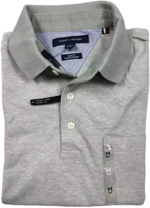 Tommy Hilfiger Men's Slim Fit Linen-Cotton Pocket Mesh Polo Shirt (Grey HTR (Slim Fit), 2XL)