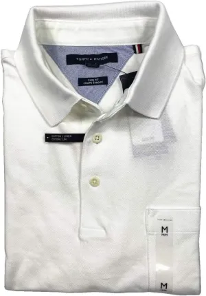 Tommy Hilfiger Men's Slim Fit Linen-Cotton Pocket Mesh Polo Shirt (White (Slim Fit), L)